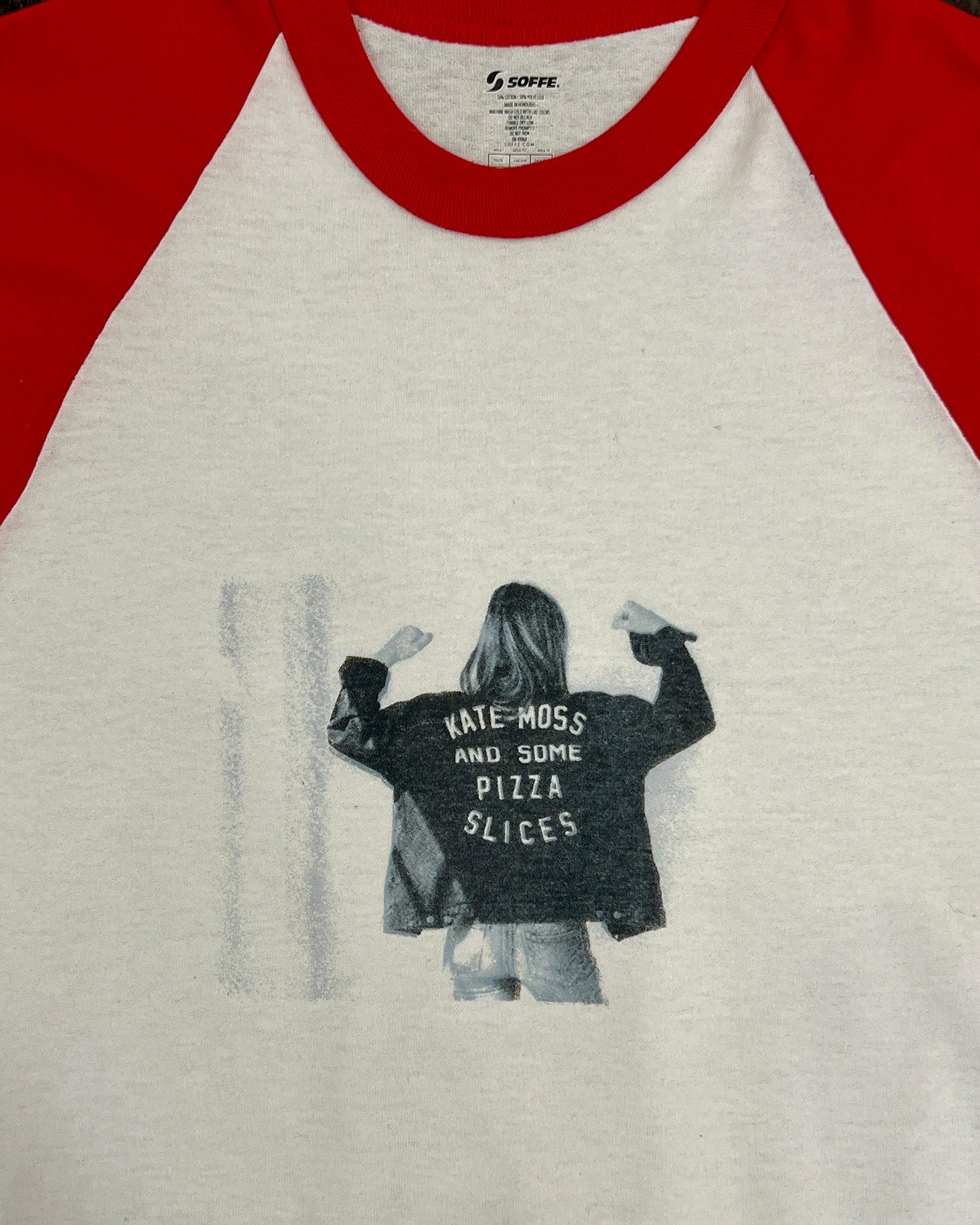 KATE MOSS AND SOME PIZZA SLICES vintage soffe shirt repurposed/ SCREENPRINT BY PURPOSE