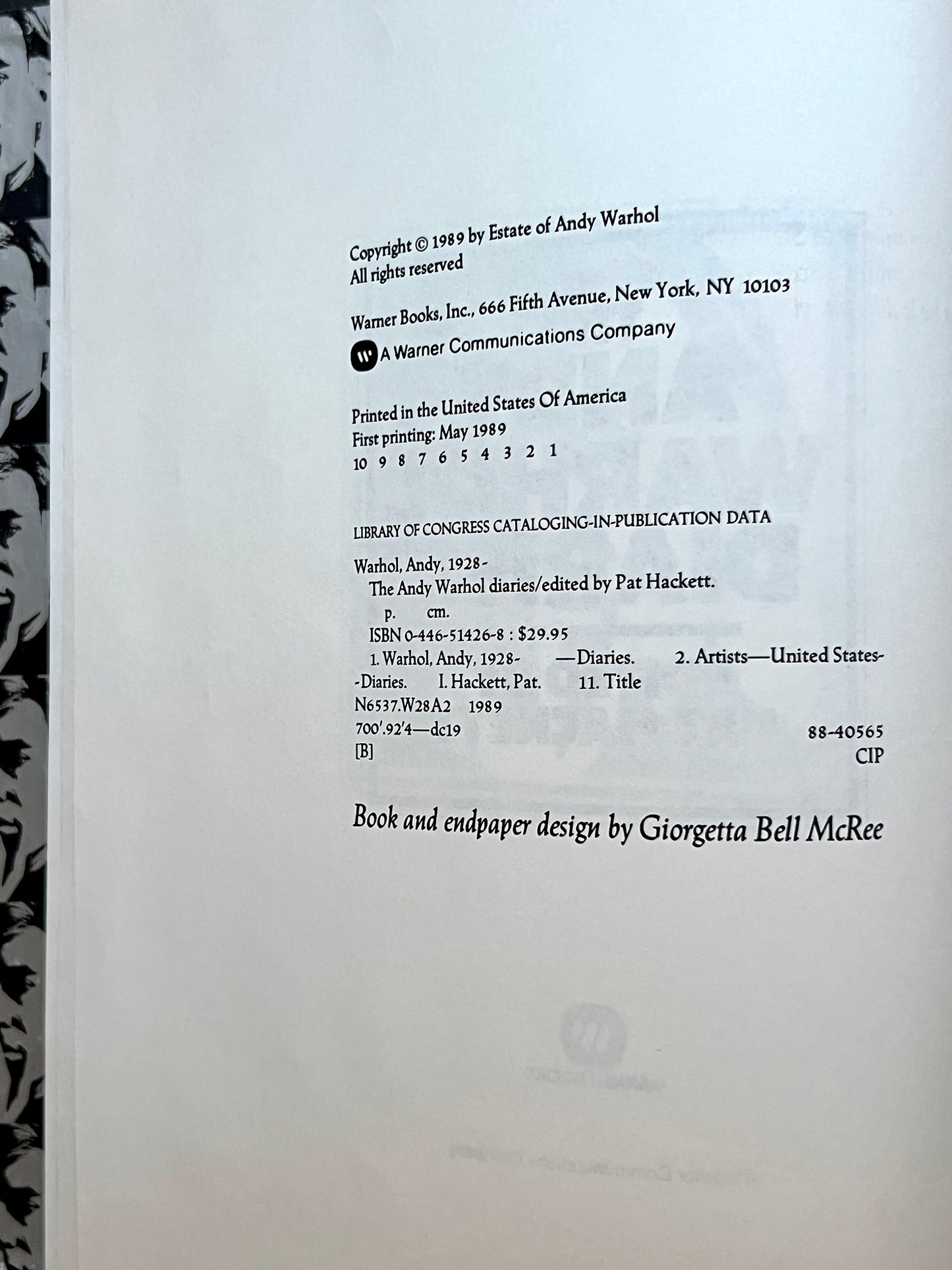 ANDY WARHOL DIARIES FIRST EDITION FIRST PRINTING