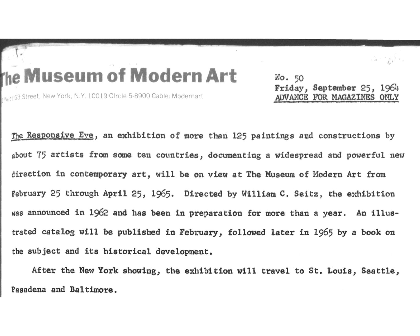THE RESPONSIVE EYE.WILLIAM C SEITZ MOMA