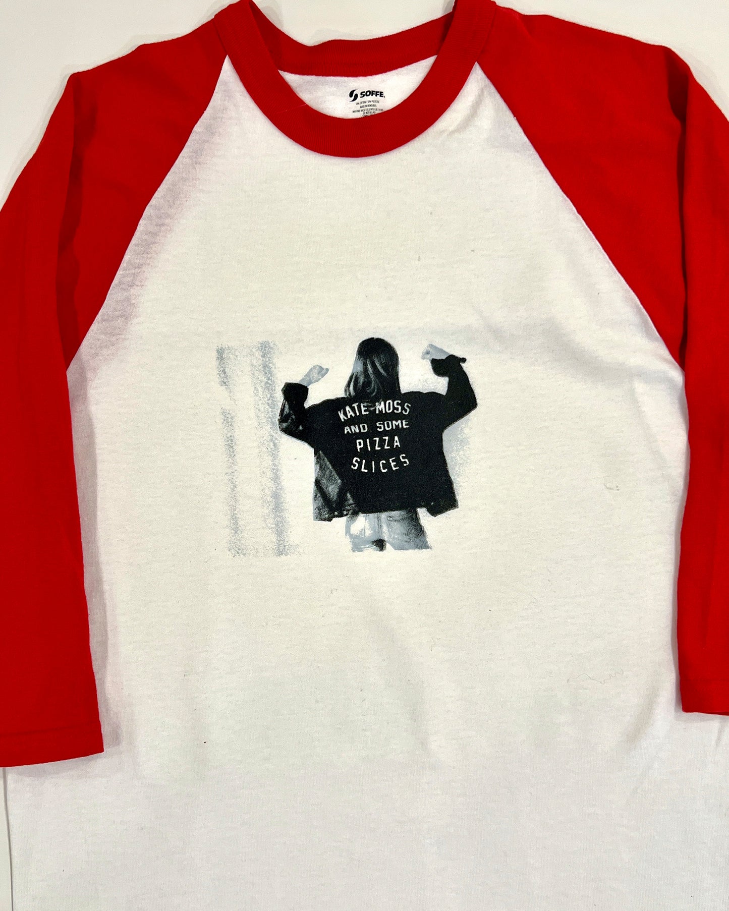 KATE MOSS AND SOME PIZZA SLICES vintage soffe shirt repurposed/ SCREENPRINT BY PURPOSE