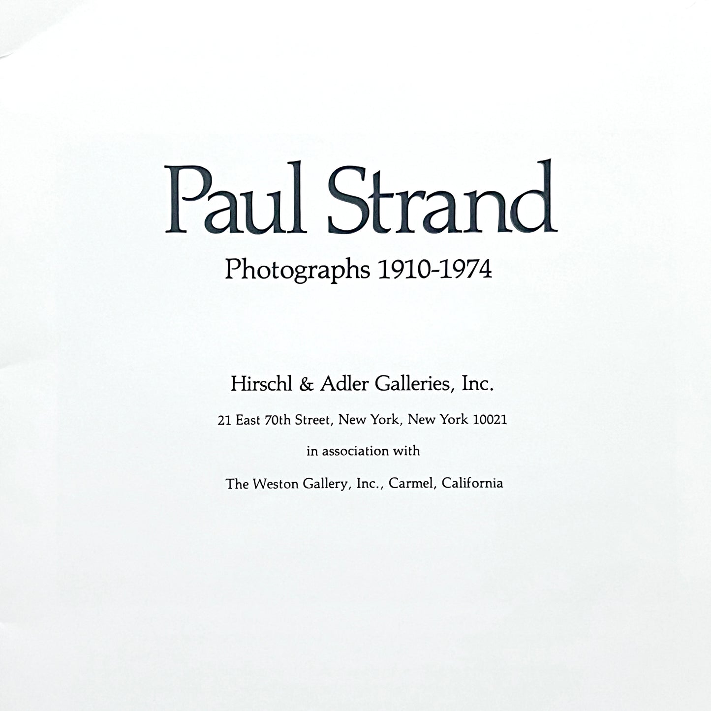 PAUL STRAND PHOTOGRAPHS 1910-1974